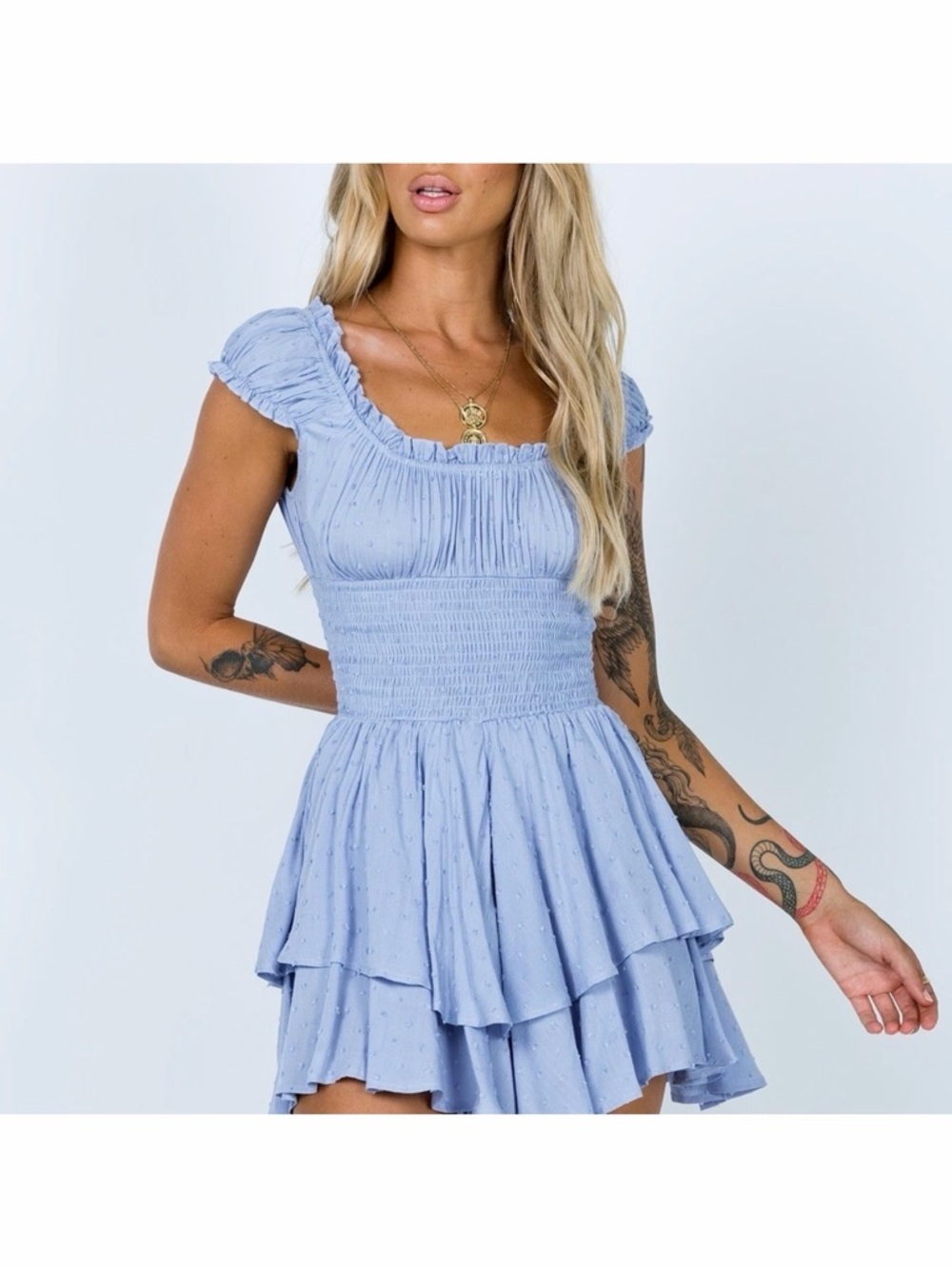 Urban Outfitters Light Blue Smocked Sundress with Ruffle Trim